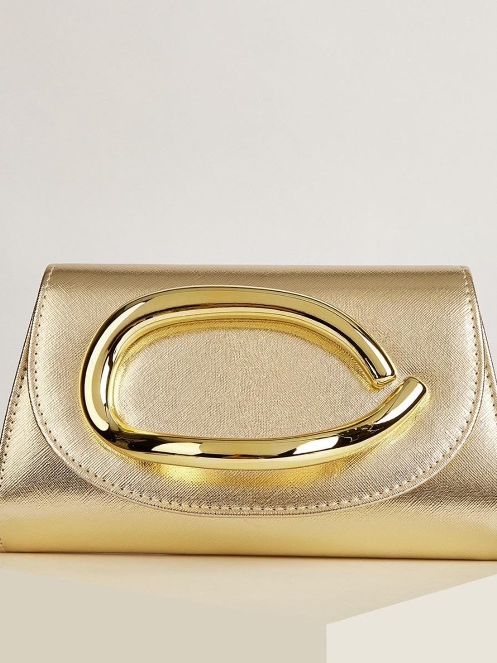 Gold Metallic Evening Clutch with Statement Hardware